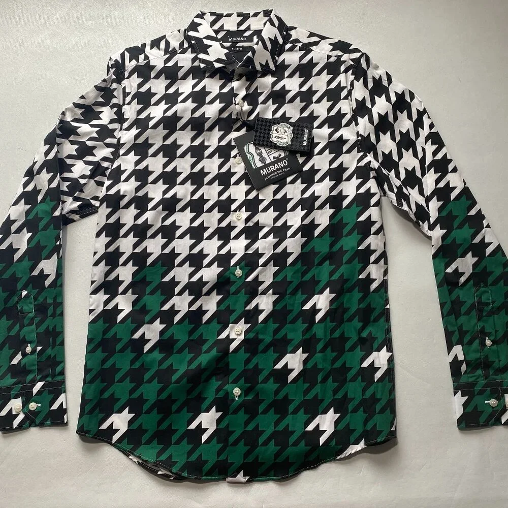 NEW Murano Long Sleeve Button Front Shirt Iron On Patch Cotton White $115 - Picture 1 of 9